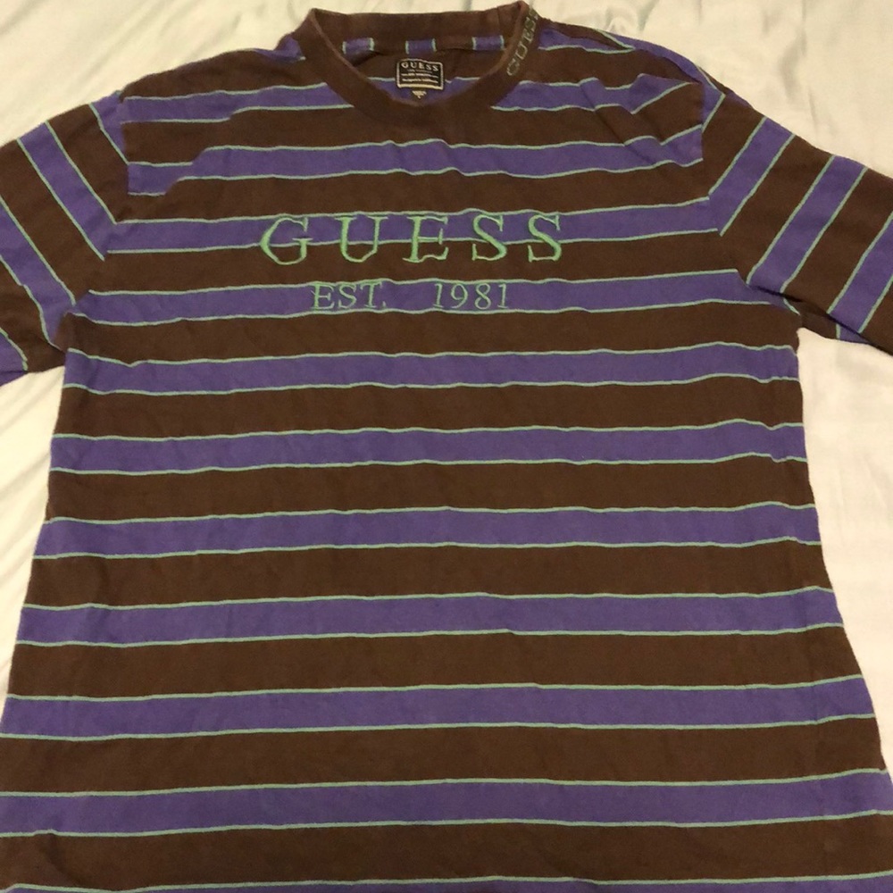 Men’s Guess Est. Logo Striped Long Sleeve T-Shirt